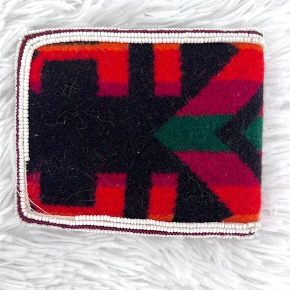 Wool Blanket Covered Wallet with Hand Beaded Edging Native American - Picture 3 of 8